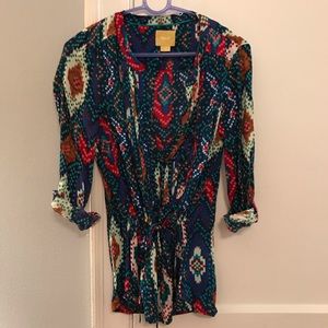 Anthropologie Maeve colorful blouse with tie waist